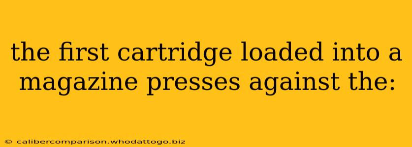 the first cartridge loaded into a magazine presses against the: